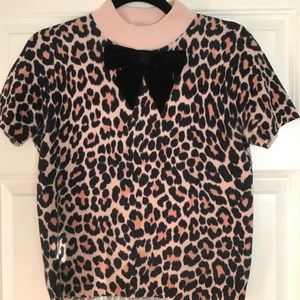 velvet bow leopard print sweater